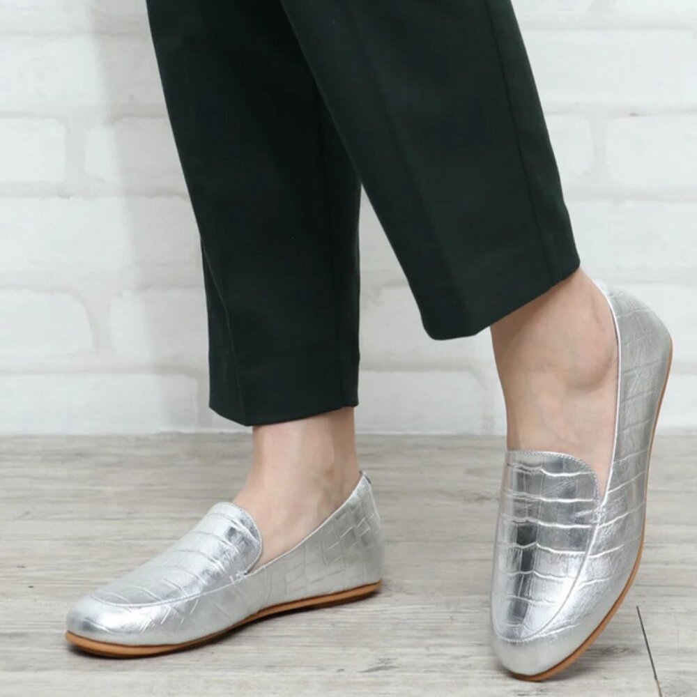 FITFLOP Croc Embossed Leather Flat Shoes